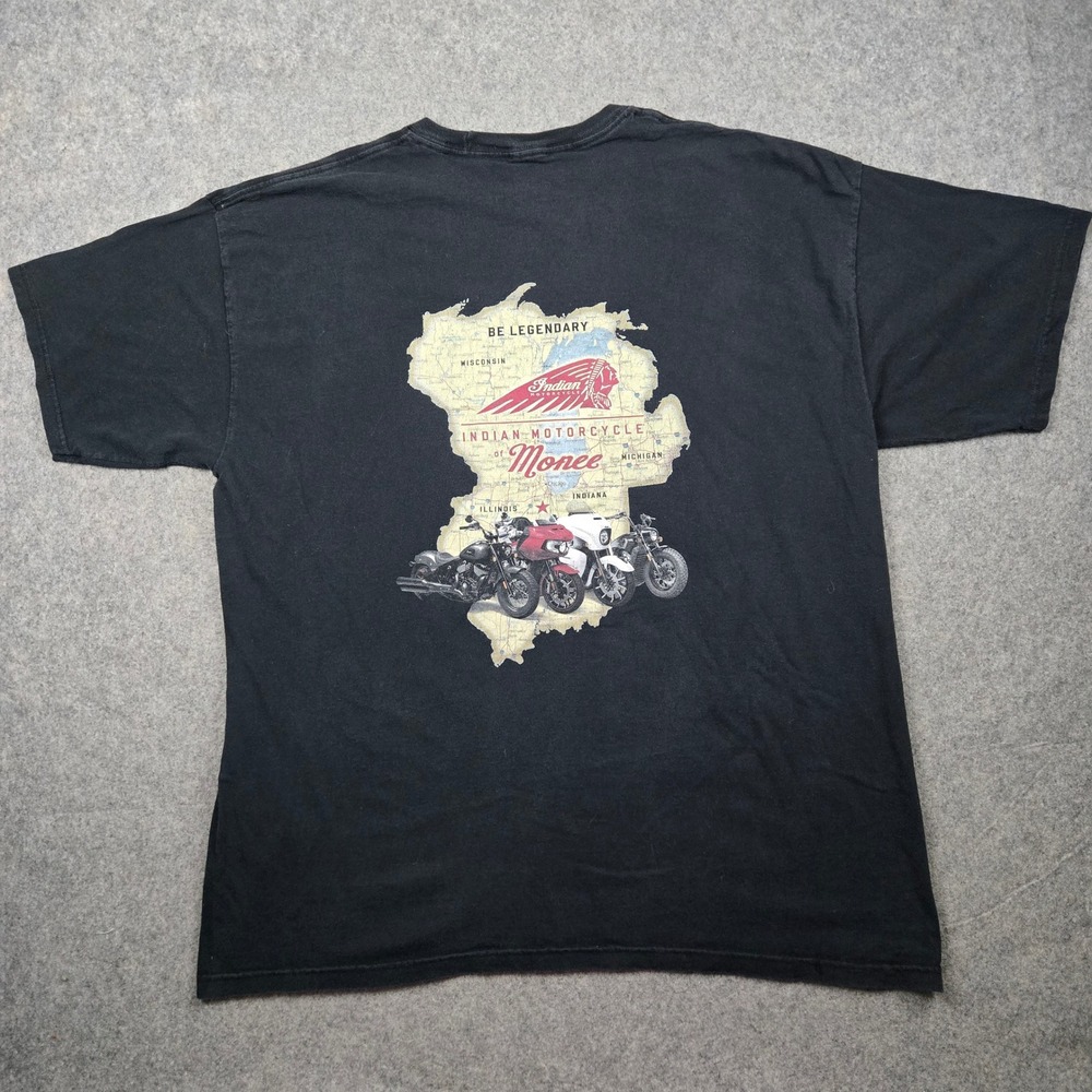 Indian Motorcycle Shirt Mens 2XL Black Monee Illinois Map Graphic Biker Tee